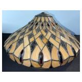 Tiffany-Style Glass Mosaic Lamp Shade - Amber/Tan with Red Droplet Accents