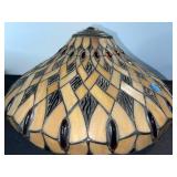 Tiffany-Style Glass Mosaic Lamp Shade - Amber/Tan with Red Droplet Accents