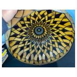 Tiffany-Style Glass Mosaic Lamp Shade - Amber/Tan with Red Droplet Accents