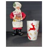 Santa Claus Figurine with Cake Plate & Ceramic Reindeer Cookie Jar