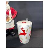 Santa Claus Figurine with Cake Plate & Ceramic Reindeer Cookie Jar