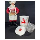 Santa Claus Figurine with Cake Plate & Ceramic Reindeer Cookie Jar