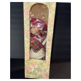 Porcelain Doll in Plaid Dress & Red Beret - Vintage Floral Boxed Collectible
