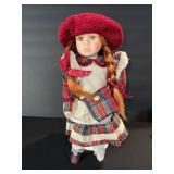Porcelain Doll in Plaid Dress & Red Beret - Vintage Floral Boxed Collectible