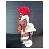 Porcelain Doll in Plaid Dress & Red Beret - Vintage Floral Boxed Collectible