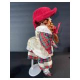 Porcelain Doll in Plaid Dress & Red Beret - Vintage Floral Boxed Collectible
