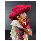 Porcelain Doll in Plaid Dress & Red Beret - Vintage Floral Boxed Collectible