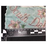 South Dakota Map Scarf - Floral Pink Flowers on Light Blue Fabric Souvenir