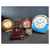 Antique Clock Lot - Ingraham & Miller 8-Day Alarm & Mantel Clocks, Floral Plate Clock