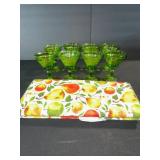 Green Glass Goblets - Footed Dessert Glassware With Etched Pattern