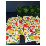 Green Glass Goblets - Footed Dessert Glassware With Etched Pattern