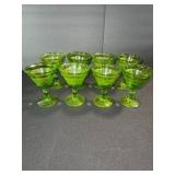Green Glass Goblets - Footed Dessert Glassware With Etched Pattern