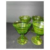 Green Glass Goblets - Footed Dessert Glassware With Etched Pattern
