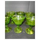 Green Glass Goblets - Footed Dessert Glassware With Etched Pattern