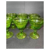 Green Glass Goblets - Footed Dessert Glassware With Etched Pattern