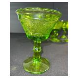 Green Glass Goblets - Footed Dessert Glassware With Etched Pattern
