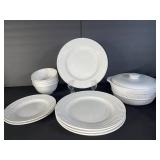 Gibson White Dinnerware Set - Plates, Bowls & Lidded Casserole (Dishwasher & Oven Safe)