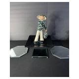 Porcelain Figurine of Woman in Green Swirl Blouse with Hat & Bag