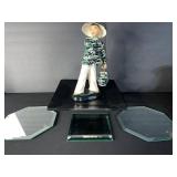 Porcelain Figurine of Woman in Green Swirl Blouse with Hat & Bag
