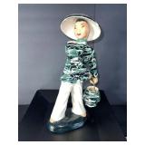 Porcelain Figurine of Woman in Green Swirl Blouse with Hat & Bag