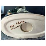 Porcelain Figurine of Woman in Green Swirl Blouse with Hat & Bag