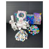 Easter Bunny Decor Set: Ceramic Bunnies, Basket, Glasses & Colorful Eggs