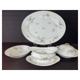 Limoges L. Bernardet & Cie Lilac Floral Dinnerware Set with Covered Sugar & Gravy Boat