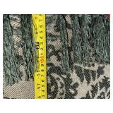 Throw Blanket - Beige with Green Floral Damask Pattern & Fringe