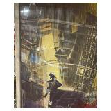 Framed Wall Art Print - Silhouette Figure In Industrial Cityscape