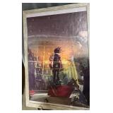 Framed Art Print - Silhouette with Backpack at Sunset City