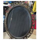 Large Round Mirror with Ornate Wrought Iron Filigree Frame