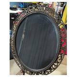 Large Round Mirror with Ornate Wrought Iron Filigree Frame
