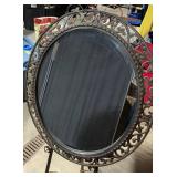 Large Round Mirror with Ornate Wrought Iron Filigree Frame