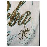 Souvenir Scarf - White Woven Fabric with Teal & Gold Script Tour 101 Reba