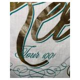 Souvenir Scarf - White Woven Fabric with Teal & Gold Script Tour 101 Reba