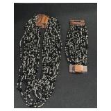 Beaded Seed Necklace & Bracelet Set - Black & Silver with Wood Clasp
