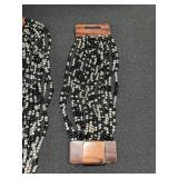 Beaded Seed Necklace & Bracelet Set - Black & Silver with Wood Clasp