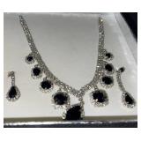 Silver-Tone Black Onyx Crystal Necklace Set & Earrings