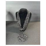 Beaded Multi-Strand Necklace & Earrings Set - Black & White