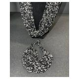 Beaded Multi-Strand Necklace & Earrings Set - Black & White