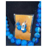 Turquoise Blue Marble Glass Bead Necklace & Earrings Set