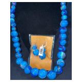 Turquoise Blue Marble Glass Bead Necklace & Earrings Set