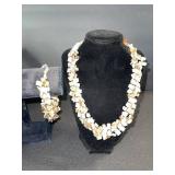 Bead Necklace & Bracelet Set - Ivory & Champagne Square Beads
