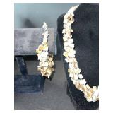 Bead Necklace & Bracelet Set - Ivory & Champagne Square Beads