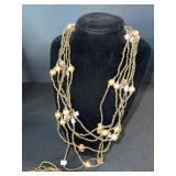 Bronze-Tone Beaded Multi-Strand Necklace with Amber Beads & Coin Pendant