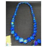 Blue Marbled Glass Bead Necklace, Bracelet & Earrings Set