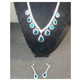 Blue Teardrop Necklace & Earrings Set with Crystals