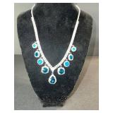 Blue Teardrop Necklace & Earrings Set with Crystals