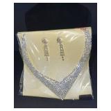 V-Shaped Rhinestone Necklace & Earrings Set - Silver Tone Costume Jewelry