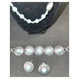 Turquoise Bead Necklace, Bracelet & Earrings Set - Silver Tone Filigree